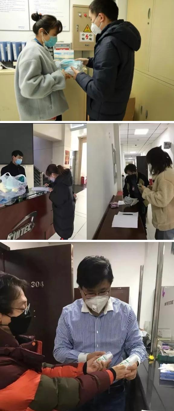 发放防护物资：口罩、手套、消毒液、洗手液
